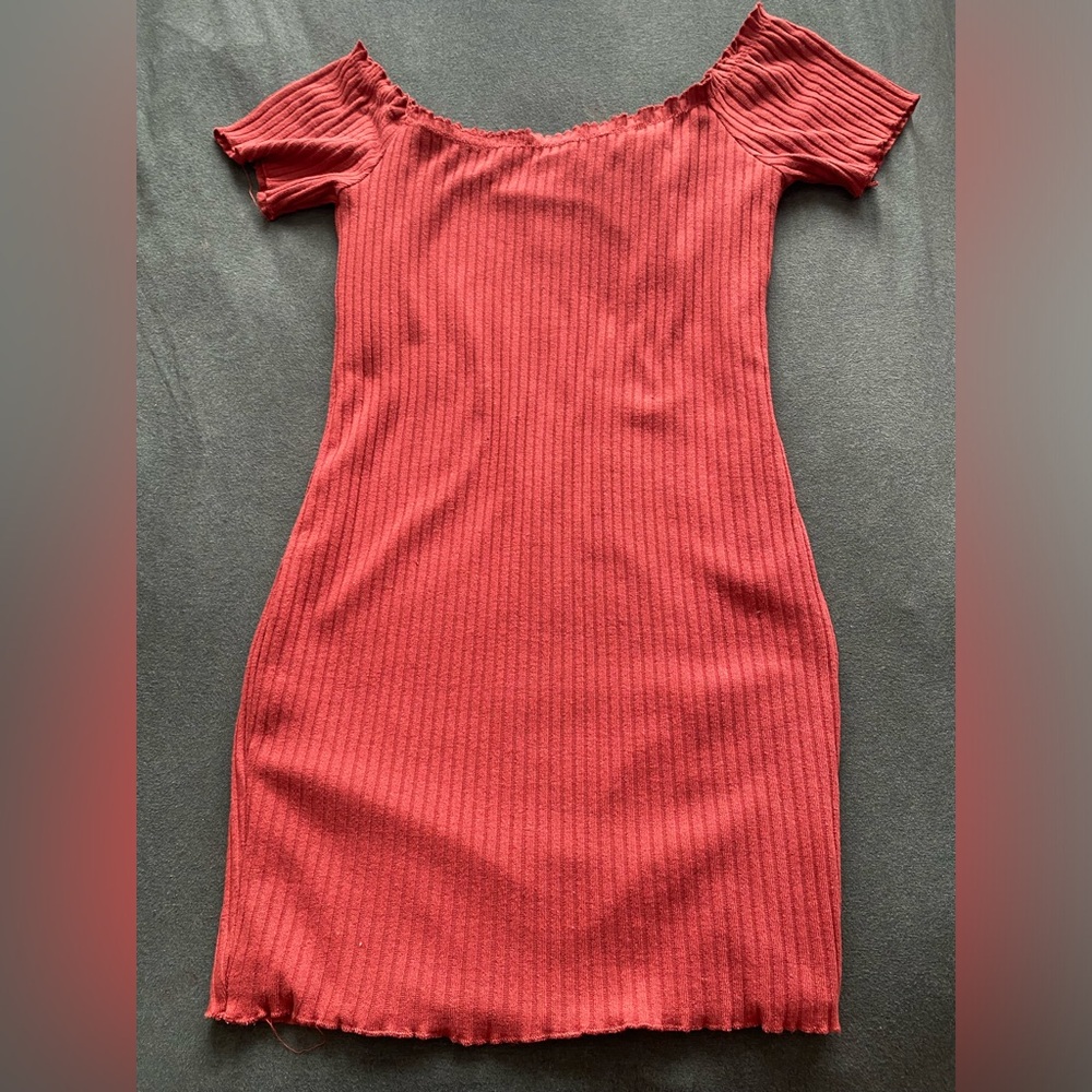Bodycon Ribbed Rust Mini Dress Size L/XL - Picture 2 of 3